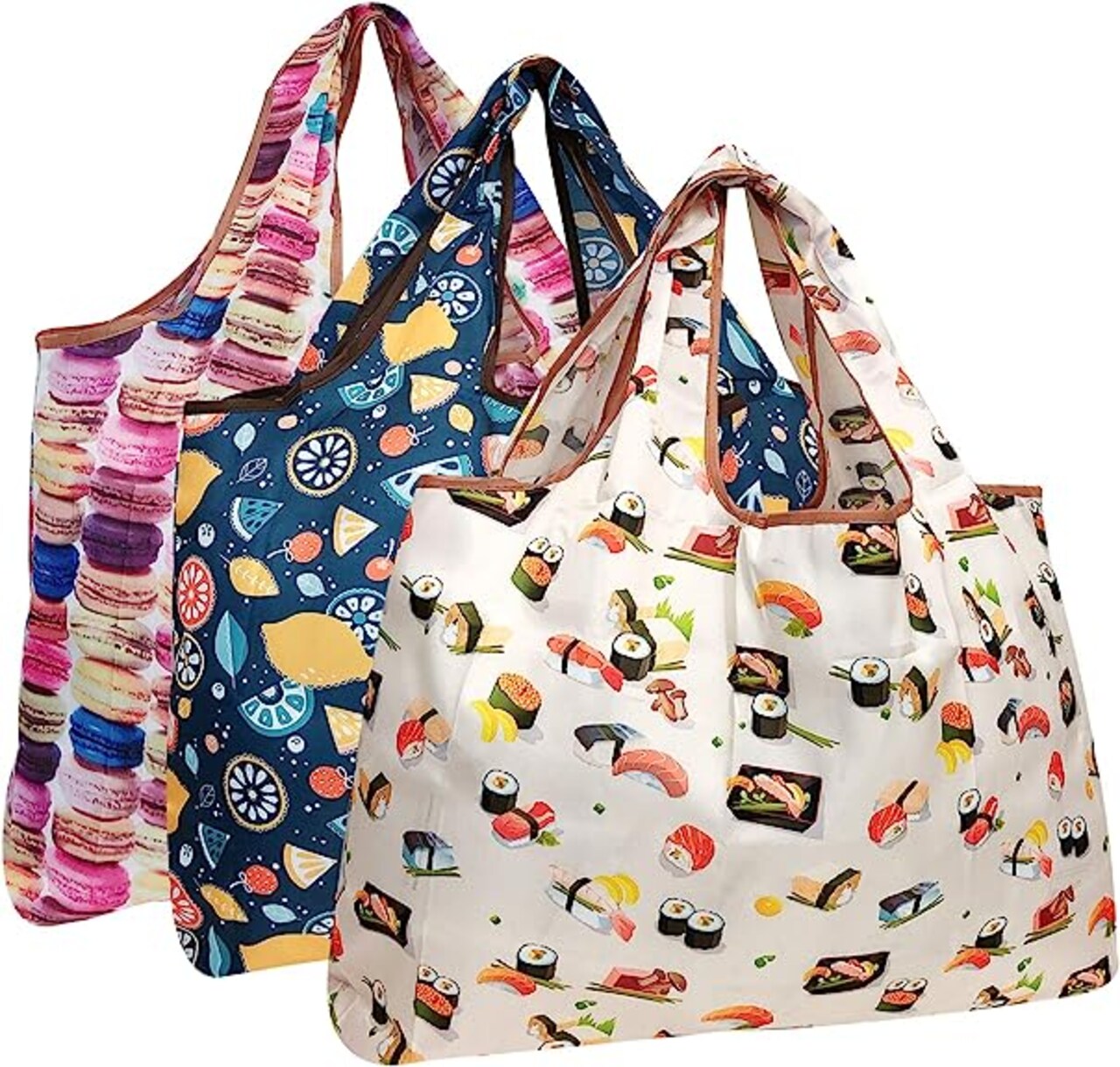 Wrapables Large Foldable Tote Nylon Reusable Grocery Bag, 3 Pack